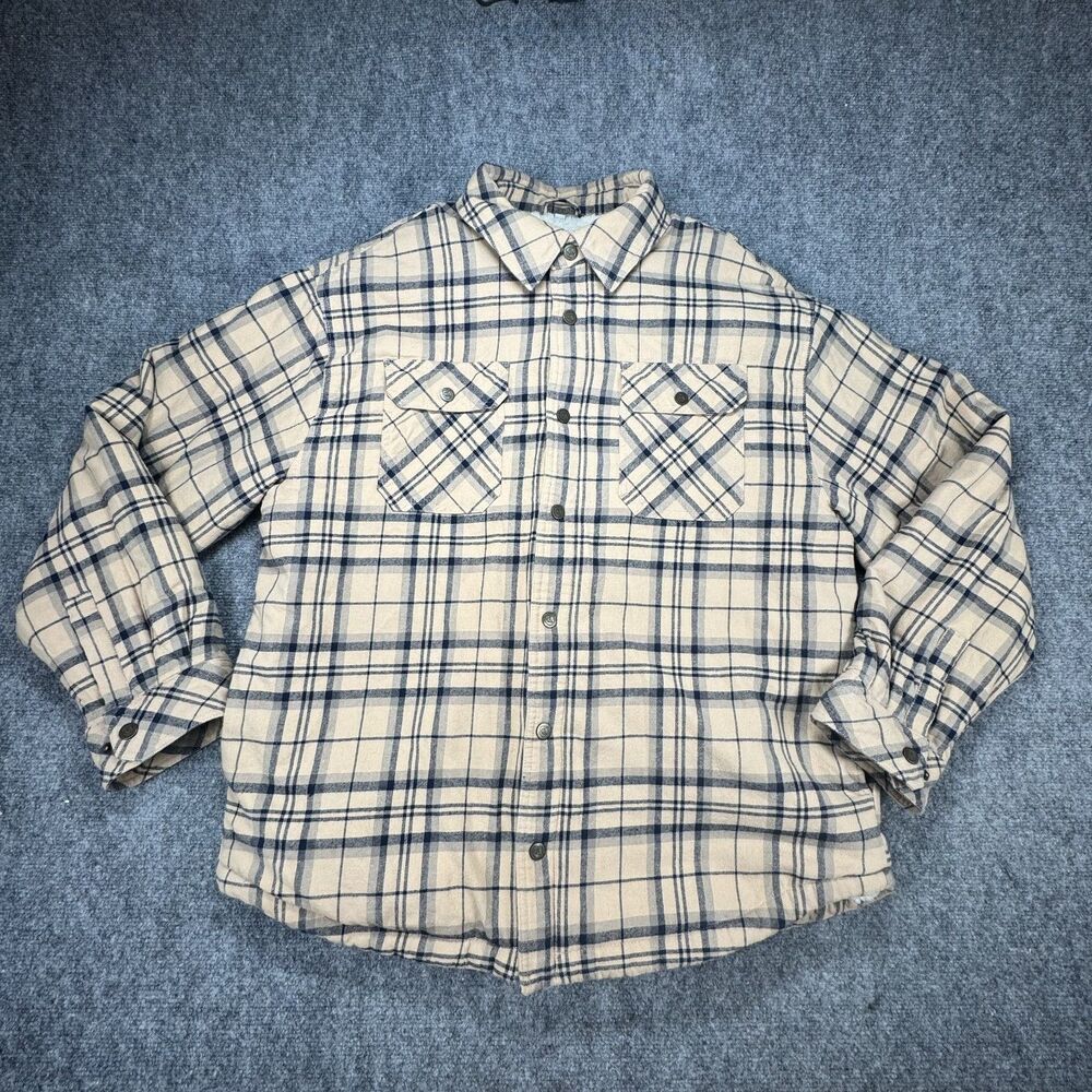 Coevals Club Men's XL Flannel Shacket Black Tan Plaid Fleece Lined Snap Front